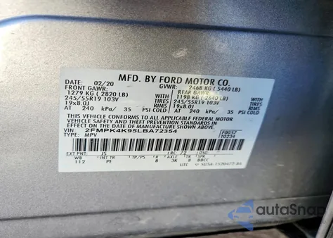 2020 Ford Edge Titanium z USA, uszkodzony, nr VIN 2FMPK4K95LBA72354